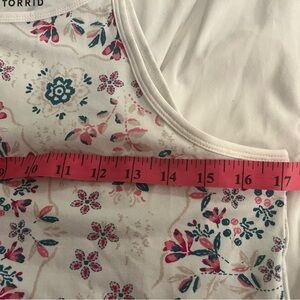 Torrid White Floral Top with Pink and Blue Details